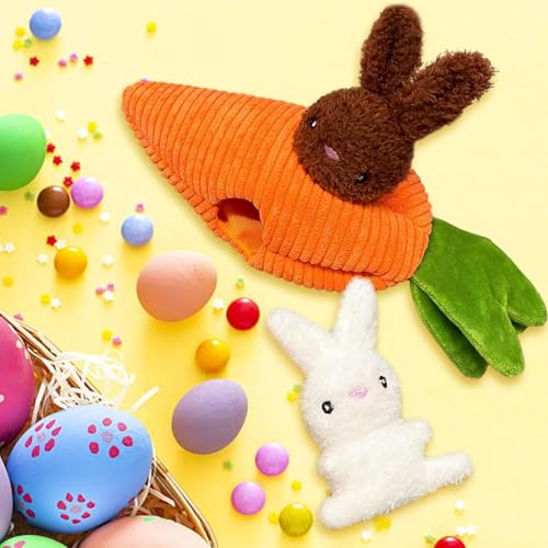 Easter Dog Toys, Carrot Hide and Seek with 2 Squeaky Bunny Small and Plush Dog Puzzle Toys, Easter Squeaky Gifts for Small and Medium Dogs - style: B-Easter Carrot