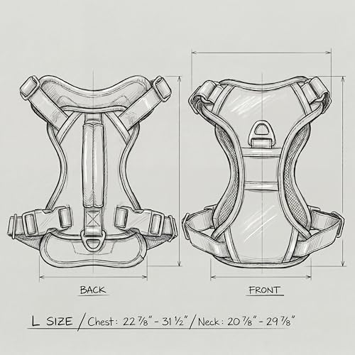CANAGAN Premium Vegan Leather Dog Harness for Large Dogs – Adjustable, No-Pull, Escape-Proof, Dual Leash Rings & Top Handle, Zinc Alloy Buckles – Perfect for Urban & Outdoor Walks - size: L: Chest(22" - 32")