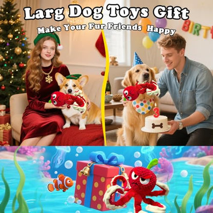Jeefome Squeaky Dog Toys Octopus -Plush Stuffed Dog Chew Toys with Soft Fabric for Small Medium and Large Dogs,Interactive Tug of War Puppy Toys to Keep Them Busy - style: Apple Octopus