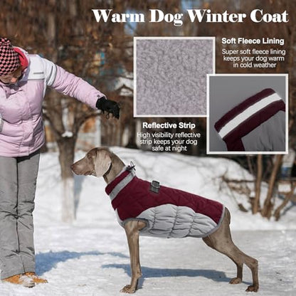 Lelepet Dog Coat Warm Dog Winter Coat Waterproof Dogs Jacket with Harness Built in Reflective Pet Fleece Vest Zip-Up Cold Weather Coats for Dogs Turtleneck & Windproof Coats Chihuahua Wine Red XS - color: Burgundy, size: X-Small