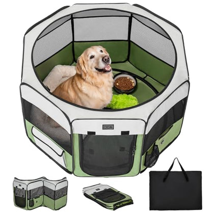 PETSFIT 45.5" Dog Playpen Indoor/Outdoor-Jump-Proof 28.5" Height with Removable Waterproof Mat & Zippered Roof | RV, Camping, Travel Dog Pen | Whelping & Cat Observation Space(45.5"L x 45.5"W x 28.5H) - color: Green