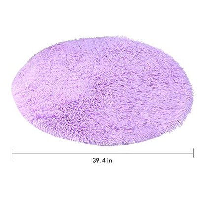 39 Inch Plush Dog Bed Mat Warm Fluffy Round Puppy Crate Pad with Anti-Slip Waterproof Bottom Soft Comfy Pet Kennel Mat for Small and Medium Dogs Sleeping(Light Grey) - color: Purple, size: 39 Inch