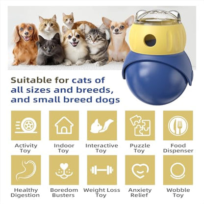 BSISUERM Cat Interactive Toys for Indoor Cats Adjustable Treat Puzzle Food Dispenser Weight Loss Tumbler Slow Feeder Fun Kitty Sliding Rolling Ball Enrichment Toy for Kitten Adult Cats Small Dogs