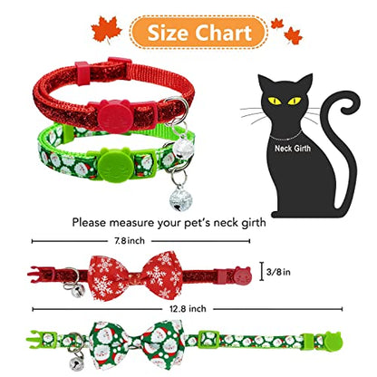 2 Pack Christmas Cat Collar with Bow Tie and Bell, Kitty Kitten Santa Claus and Holiday Snowflake Collar for Boys and Girls - color: Christmas Santa Snow