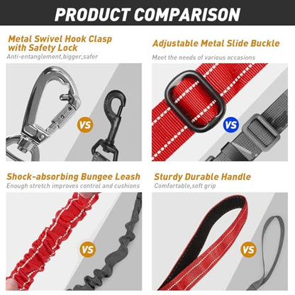 AUBELL Tactical Dog Leash Heavy Duty,4-6ft Reflective Strong No Pull Bungee Leash for Medium Large Dogs with Comfortable Padded Double Handle,Car Seat Belt,360 Degree Rotating Carabiner,Red - color: M/L-Red(4-6FT)