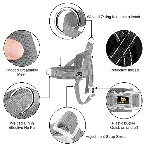 Plutus Pet No Pull Dog Harness with Breathable Mesh Padded, Adjustable Reflective Escape Proof Dog Harness, Quick Fit Dog Vest Harness for Small Medium Large Dogs(S, Gray) - color: Gray, size: S: chest 17"-19.7"