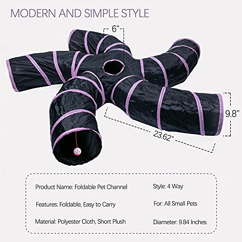 EGETOTA Cat Tunnel for Indoor Cats Large, with Play Ball S-Shape 5 Way Collapsible Interactive Peek Hole Pet Tube Toys, Puppy, Kitty, Kitten, Rabbit (Pink & Black) - color: Pink & Black