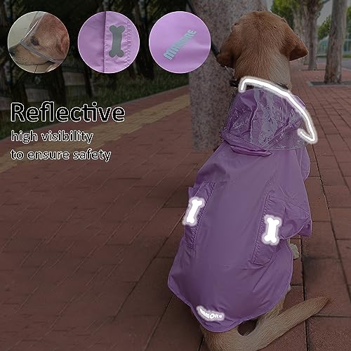 Waterproof Dog Raincoat, Adjustable Reflective Lightweight Pet Rain Clothes with Poncho Hood(Large, Light Purple) - color: Light Purple, size: Large(22-37lb)