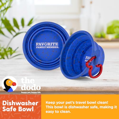 The Dodo Collapsible Dog Bowl, Blue; Travel Dog Bowl That Folds Flat and Clips with Carabiner for Easy Storage and Carry - color: Blue
