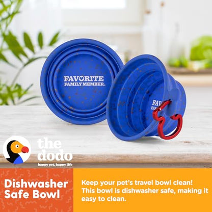 The Dodo Collapsible Dog Bowl, Blue; Travel Dog Bowl That Folds Flat and Clips with Carabiner for Easy Storage and Carry - color: Blue