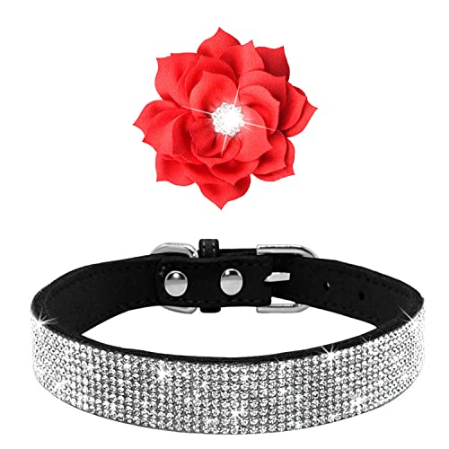 Rhinestone Dog Collar, Cute Dazzling Sparkling Soft Suede Leather Adjustable Pet Dog Cat Collar Crystal Diamond for Puppy Small Medium Large Dogs (XXS:15.5-21cm, Blue-6) - color: Blue-6, size: XXS:15.5 - 21cm