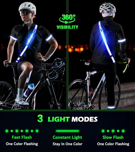 Ylzzrs LED Belt Reflective Sash for Walking at Night,High Visibility Adjustable Night Running Safety Gear,Light Up Running Belt Reflective Gear with Phone Bag/Armband for Runners Walkers Men Women - color: Blue