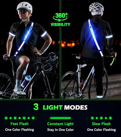 Ylzzrs LED Belt Reflective Sash for Walking at Night,High Visibility Adjustable Night Running Safety Gear,Light Up Running Belt Reflective Gear with Phone Bag/Armband for Runners Walkers Men Women - color: Blue