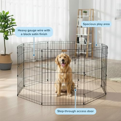 Dog Playpen - Foldable Metal Exercise Puppy Play Pen with 8 24x30in Panels - Indoor/Outdoor Pen with Door for Dogs, Cats or Small Animals by PETMAKER - size: 24" X 30"