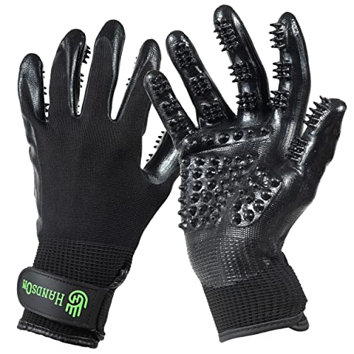 H HandsOn Pet Grooming Gloves - Patented #1 Ranked, Award Winning Shedding, Bathing, & Hair Remover Gloves - Gentle Brush for Cats, Dogs, and Horses (Black, Small) - color: Black, size: Small (1 Pair)