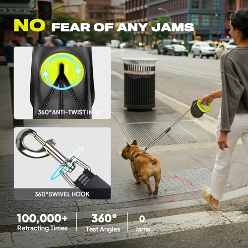 Fida 30ft Upgraded Retractable Dog Leash, Heavy Duty Pet Walking Leash for Medium/Large Breed up to 110 lbs, 360° Tangle-Free Long Retract Dog Lead, Soft Grip, One-Hand Brake, Neon Yellow - color: Neon Yellow, size: Large（30ft）
