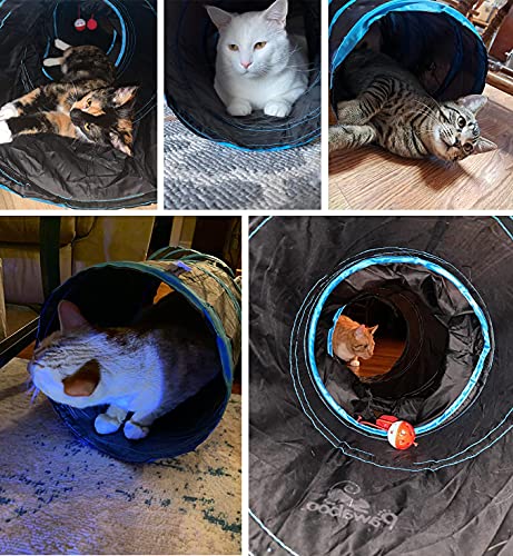 Pawaboo Cat Toys, Cat Tunnel Tube S-Shaped Tunnels 25x97cm Extensible Collapsible Cats Play Tent Interactive Toy Maze Cats House with Balls and Bells for Kitten Kitty Rabbit Small Animal, Blue - color: Blue, size: S Way