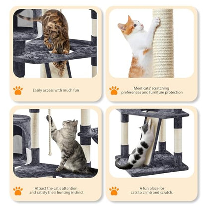 Yaheetech 79in Multi-Level Cat Trees Indoor Cat Tower with Sisal-Covered Scratching Posts, Plush Perches and Condo for Kittens, Cats and Pets - Dark Gray and White - color: Dark Gray and White