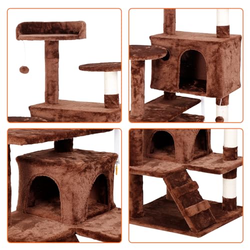 Nova Microdermabrasion 54 in Cat Tree Tower for Indoor Cats Multi-Level Cat Condo Cat Bed Furniture with Scratching Post Kittens Activity Center - color: Brown