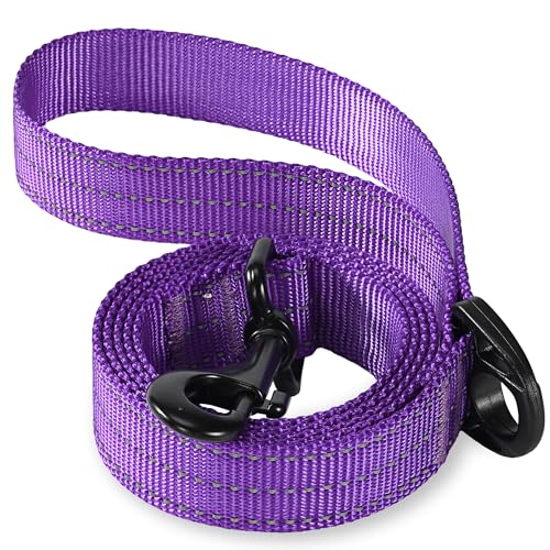 Mile High Life Heavy Duty Dog Leash for Large and Medium Dogs, Reflective Leash for Night Safety, Strong and Durable Leashes for Walking and Training (5FT x 1''Wide, Purplek) - color: Purple, size: 1" x 5 FT