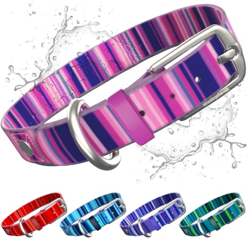 Waterproof Dog Collar for Rain, Snow or Swim – Quick-Dry, Stink-Proof & Dirt-Proof – Washable, Easy to Clean & Odorless – Soft & Durable– Rust-Proof Metal Buckle for Medium & Large Dogs - Pink-M 1" - color: Pretty in Pink, size: Medium (fits neck size: 16