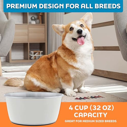 Master Pet Supply Stainless Steel Dog Bowls Set of 2 (32 Oz Each) with Non-Slip Rubber Base - Bone White - Basic Dog Food Bowl Water & Food Bowls for Small Medium Large Dogs & Cats, Metal Dish - color: Bone White, size: 4 Cups (32 oz) 2 Pack