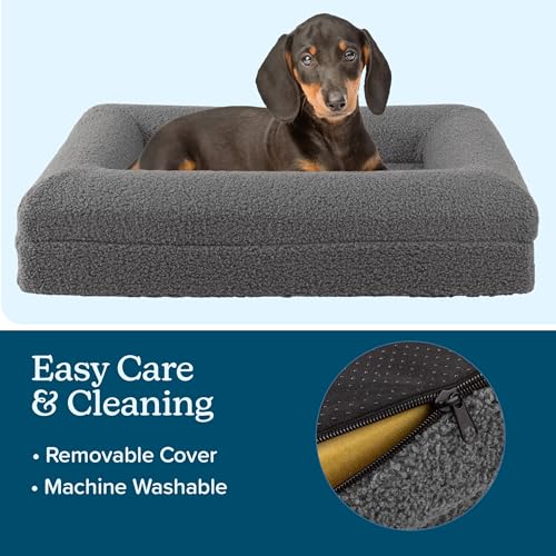 Orthopedic Dog Bed - 26x19 Inch Small Dog Bed with Supportive Bolster, Nonslip Bottom, and Removable Washable Cover - Memory Foam Cushion for Small Dogs and Cats - Pet Products by PETMAKER (Gray) - size: Small