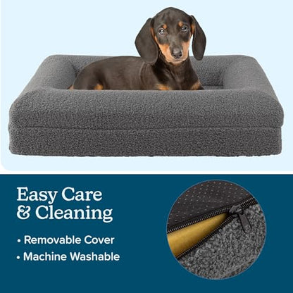 Orthopedic Dog Bed - 26x19 Inch Small Dog Bed with Supportive Bolster, Nonslip Bottom, and Removable Washable Cover - Memory Foam Cushion for Small Dogs and Cats - Pet Products by PETMAKER (Gray) - size: Small