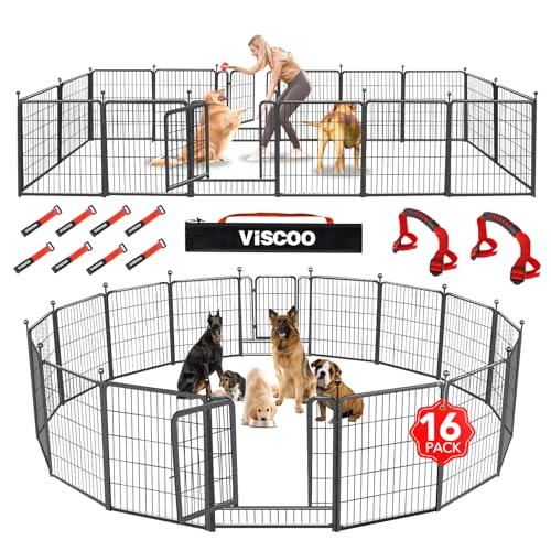 VISCOO Dog Playpen Outdoor, 16 Panels 32" H Dog Pen Indoor, Metal Dog Fence Outdoor, Pet Fence for Large/Medium/Small Dogs, Indoor Puppy Playpen, Foldable Heavy Duty Exercise Pen for RV,Camping,Yard