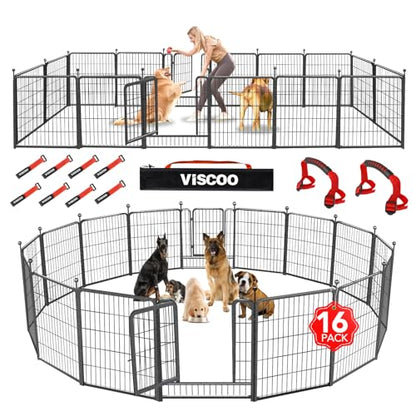 VISCOO Dog Playpen Outdoor, 16 Panels 32" H Dog Pen Indoor, Metal Dog Fence Outdoor, Pet Fence for Large/Medium/Small Dogs, Indoor Puppy Playpen, Foldable Heavy Duty Exercise Pen for RV,Camping,Yard