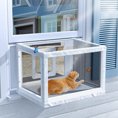 GDLF Winter Cat Window Box – Cat Window Perch Catio with Windproof Cover & Door, Fits 24.3–38.8" Openings (Min Height 16") - size: Fits up to 16"
