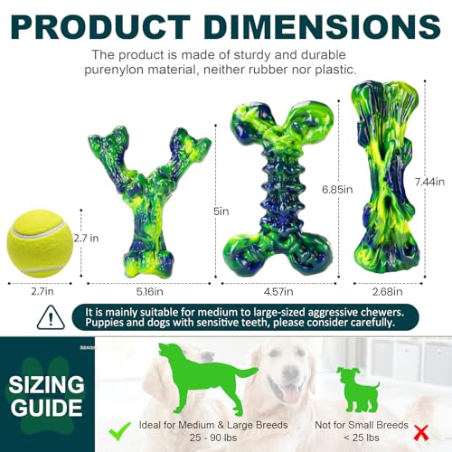 Kseroo Indestructible Dog Toys for Aggressive Chewers: 3-Pack Peanut Butter Flavored Hard Nylon Dog Chew Toys for Medium & Large Dogs(25-90lbs), Super Chewer Dog Bones Toys to Keep Them Busy, Green - color: 3PC-Peanut Butter-Green