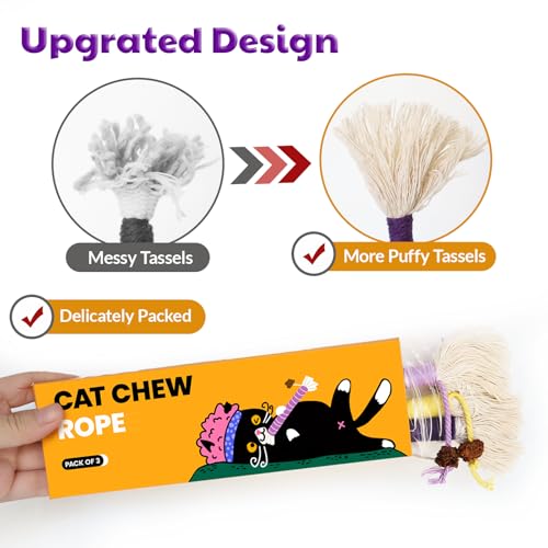 Cat Toys for Indoor Cats, Kitten Toys for Indoor Kittens, Catnip Rope Chew Toys for Teeth Cleaning, Interactive Cat Teething Toy, Kitty Kicker Toy, 3 Pack (Plus 1 Pouch of Catnip) - size: Small 3 Pack