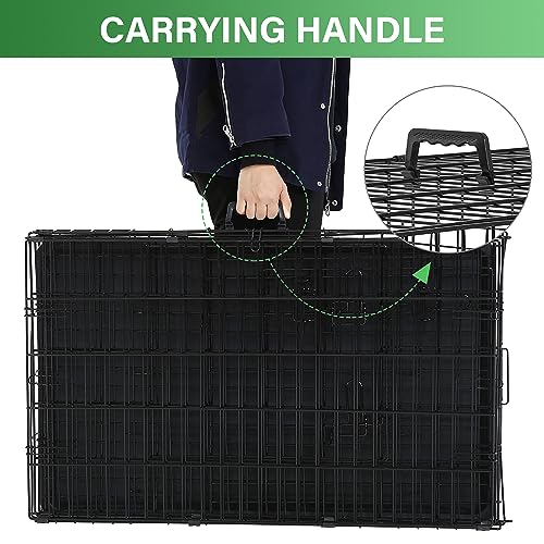 24/7 Shop at Home Gossamer Metal Double Door Folding Wire Pet Crate with Divider, Removable Tray, and Handle for Outdoor and Indoor Medium Dog, 42-inch, Black - size: 42.7"L x 26.8"W x 28.7"H