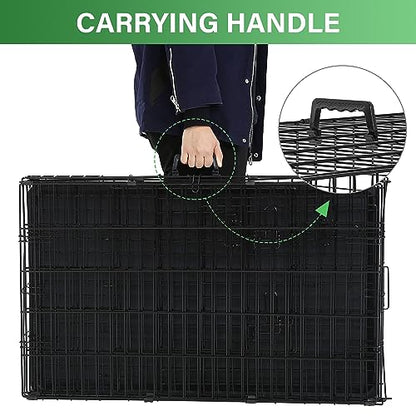 24/7 Shop at Home Gossamer Metal Double Door Folding Wire Pet Crate with Divider, Removable Tray, and Handle for Outdoor and Indoor Medium Dog, 42-inch, Black - size: 42.7"L x 26.8"W x 28.7"H