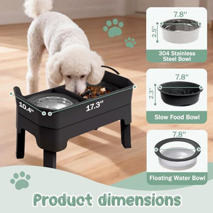 4 in 1 Adjustable Elevated Dog Bowls with 2*Stainless Steel Bowls, Anti-Spill Water Bowl, 4 Heights Raised Dog Bowl Stand for Small to Medium & Growing Large Puppies, Anti-Slip, Mess Proof Design - color: Black