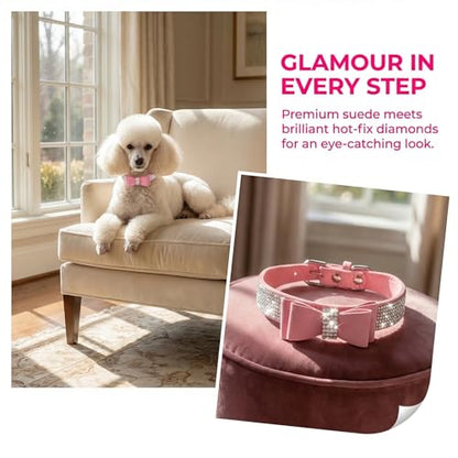Rhinestone Dog Collar, Cute Dazzling Sparkling Soft Suede Leather Adjustable Pet Dog Cat Collar Crystal Diamond for Puppy Small Medium Large Dogs (XS:21-26cm, Black -1) - color: Black -1, size: XS:21 - 26cm