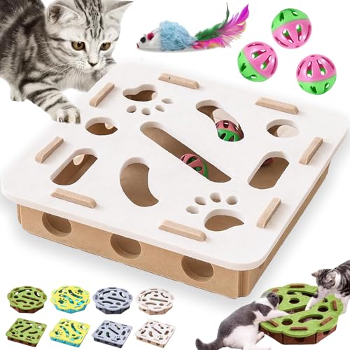 GDSAFS Cat Nail File Enrichment Box, Cat Scratch Puzzle Enrichment Box, Interactive Felt Cats Puzzle Toy with Bell, Bite & Scratch Resistant, for Indoor Cats Scratching Hunting Mental (White-A) - color: White-A