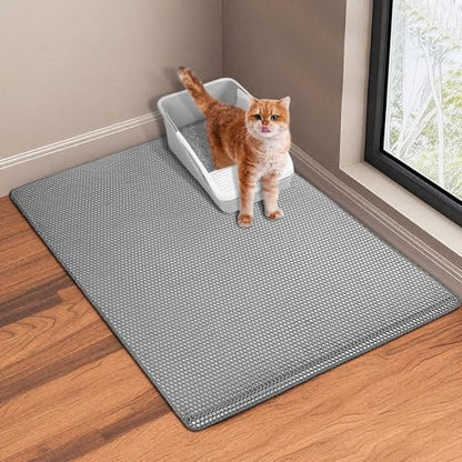 GRELY Cat Litter Mat, 32"x22" Litter Box Trapping Mat for Indoor Cat, 2 Layer Non-Slip Waterproof Urine Proof Collapsible Kitty Pet Rug - color: Grey M 32"x22"