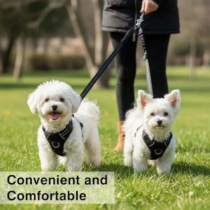 ElevateTech Double Dog Leash for Two Dogs No Tangle Dual Leash Heavy Duty Adjustable Reflective Bungee Retractable Split Multiple Leashes for Walk Fit All Sized Breeds Black