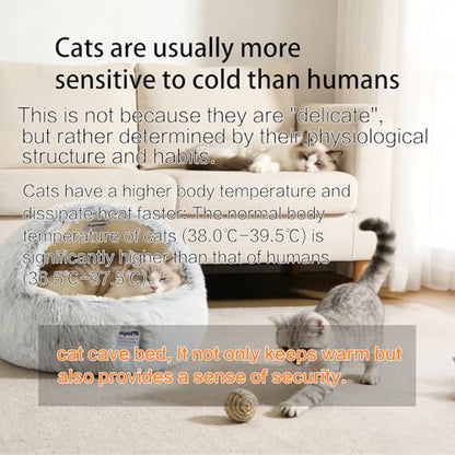 Hooded Dog Bed, Cat Cave Bed with Removable Hood, 2-in-1 Convertible Donut Cat Bed, All Season Fluffy Pet Bed for Cats Small Dogs (Cave Nest - Grey, Large Size 23.6 in) - color: Cave bed - Grey, size: 23.6 in Large size