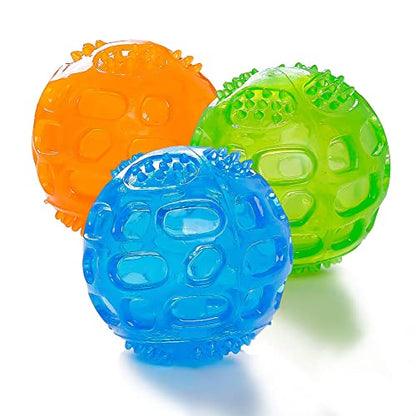 ACEONE Dog Squeaky Ball, Pet Squeak Chew Bouncy Rubber Toy Balls for Small Medium Dogs Indestructible Exercise Training Playing (3 Balls) - size: 3 Balls 3 Inch