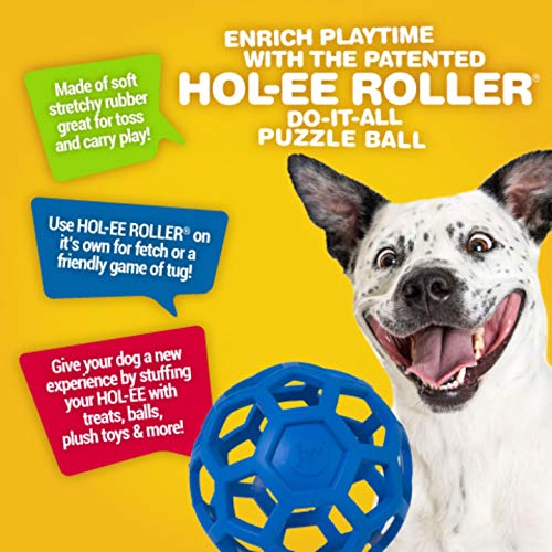 JW Pet Hol-ee Roller Dog Toy Puzzle Ball, Natural Rubber, Small (3 Inch Diameter), Colors May Vary - size: Small