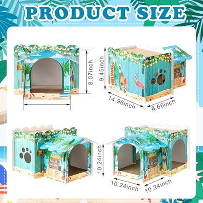 Lineshading 2 Story Cardboard Cat House with Scratcher Pad, Multi Level Durable Cat Scratcher House for Small Kitten Bunny Rabbit Animals Christmas Birthday Gift(17x12x10,Hawaii) - style: Hawaii