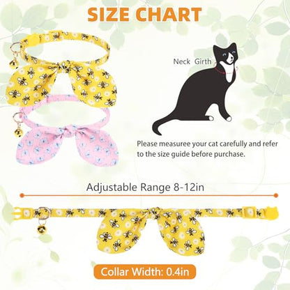 KOOLTAIL Summer Cat Collar Breakaway with Bowtie and Bells, 2 Pack Cute Kitten Collars, Butterfly & Bee Design with Safety Buckle Adjustable for Small Large Cats Boys & Girls - color: Butterfly & Bee