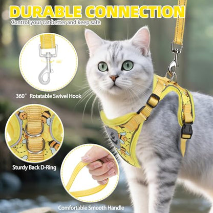 PUPTECK Cat Harness and Leash Set Escape Proof Reflective Cat Walking Harness Adjustable Soft Breathable Mesh Vest for Small Pets, Yellow Bee, S - color: Yellow Bee, size: S (NECK 9.5"-11", CHEST 13"-16")