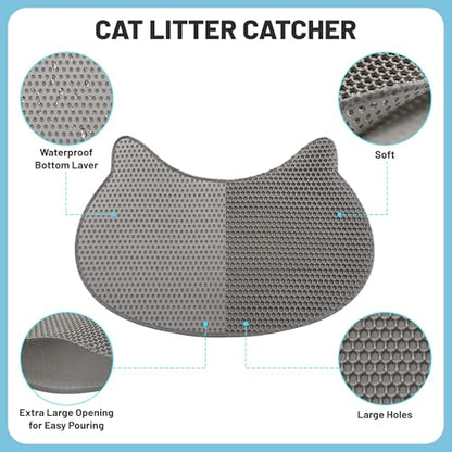 Eggloa6 Cat-Head Cat Litter Mat, Waterproof Kitty Litter Trapping Mat, Double Layer Mat, Easy to Clean, Dark Gray