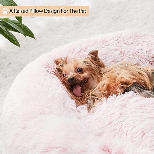 WNPETHOME Calming Dog Bed Cat Bed Donut, Faux Fur Pet Bed Self-Warming Donut Cuddler, Comfortable Round Plush Dog Beds (24 x 24 x 8 Inch, Light Pink) - color: light pink, size: 24"L x 24"W x 8"Th
