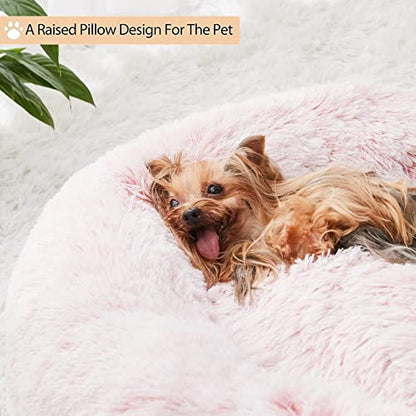 WNPETHOME Calming Dog Bed Cat Bed Donut, Faux Fur Pet Bed Self-Warming Donut Cuddler, Comfortable Round Plush Dog Beds (24 x 24 x 8 Inch, Light Pink) - color: light pink, size: 24"L x 24"W x 8"Th
