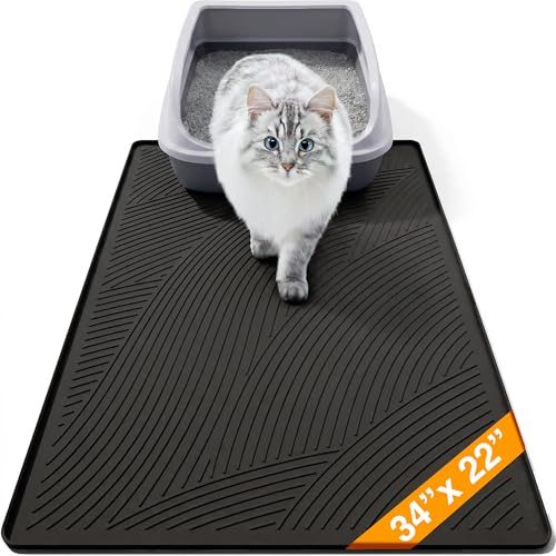 Cat Litter Box Mat - L Large Size 34 x 22 in, Water Proof, Kitty Litter Trapping Mat, Easy to Clean, Scatter Control, Odorless, Pet Supplies for Indoor Cats, Dark Gray - color: Dark Gray, size: 34"L x 22"W